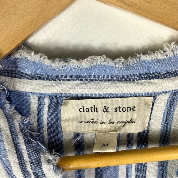 Anthropologie Cloth & Stone High-Low Frayed Linen BlendStriped Tunic Shirt Dress - Picture 5 of 8